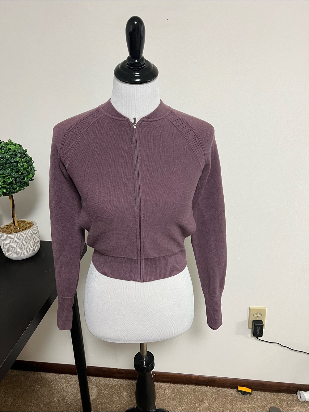 Cropped Zip-Front Jacket in Plum